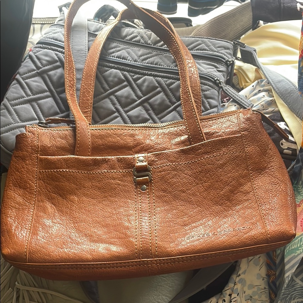 Brown Textured Leather Shoulder Bag with Metal Clasp